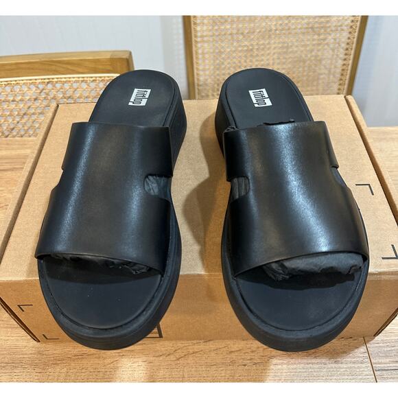 Fitflop F-Mode Raw-Edge Leather Flatform H-Bar Slide Size 7  Cushioned Comfy - Picture 5 of 9